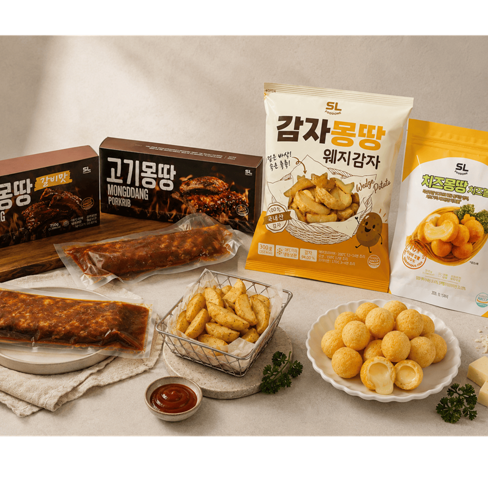 (26년 추석)(SL푸드원) 명절 선물 세트(고기몽땅 1, 고기몽땅 갈비맛 1, 치즈몽땅 2, 감자몽땅 2)