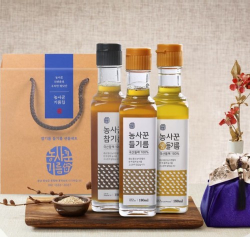 (농사꾼기름집)  농사꾼 들기름/생들기름/참기름 180ml 1병/ 세트